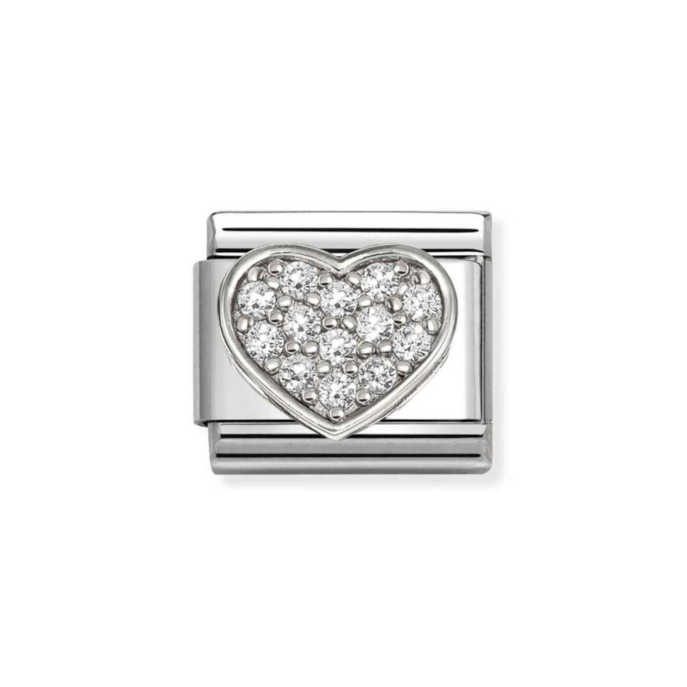 NOMINATION COMPOSABLE CLASSIC LINK HEART WITH WHITE CZ IN STERLING SILVER 330322/24 NOMINATION COMPOSABLE CLASSIC LINK HEART WITH WHITE CZ IN STERLING SILVER 330322/24