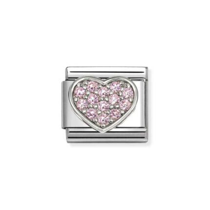 NOMINATION COMPOSABLE CLASSIC LINK HEART WITH PINK CZ IN STERLING SILVER 330322/25