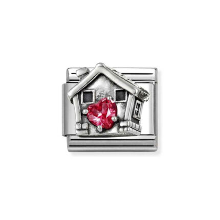 NOMINATION COMPOSABLE CLASSIC LINK HOUSE WITH RED CZ HEART IN STERLING SILVER 330327/32