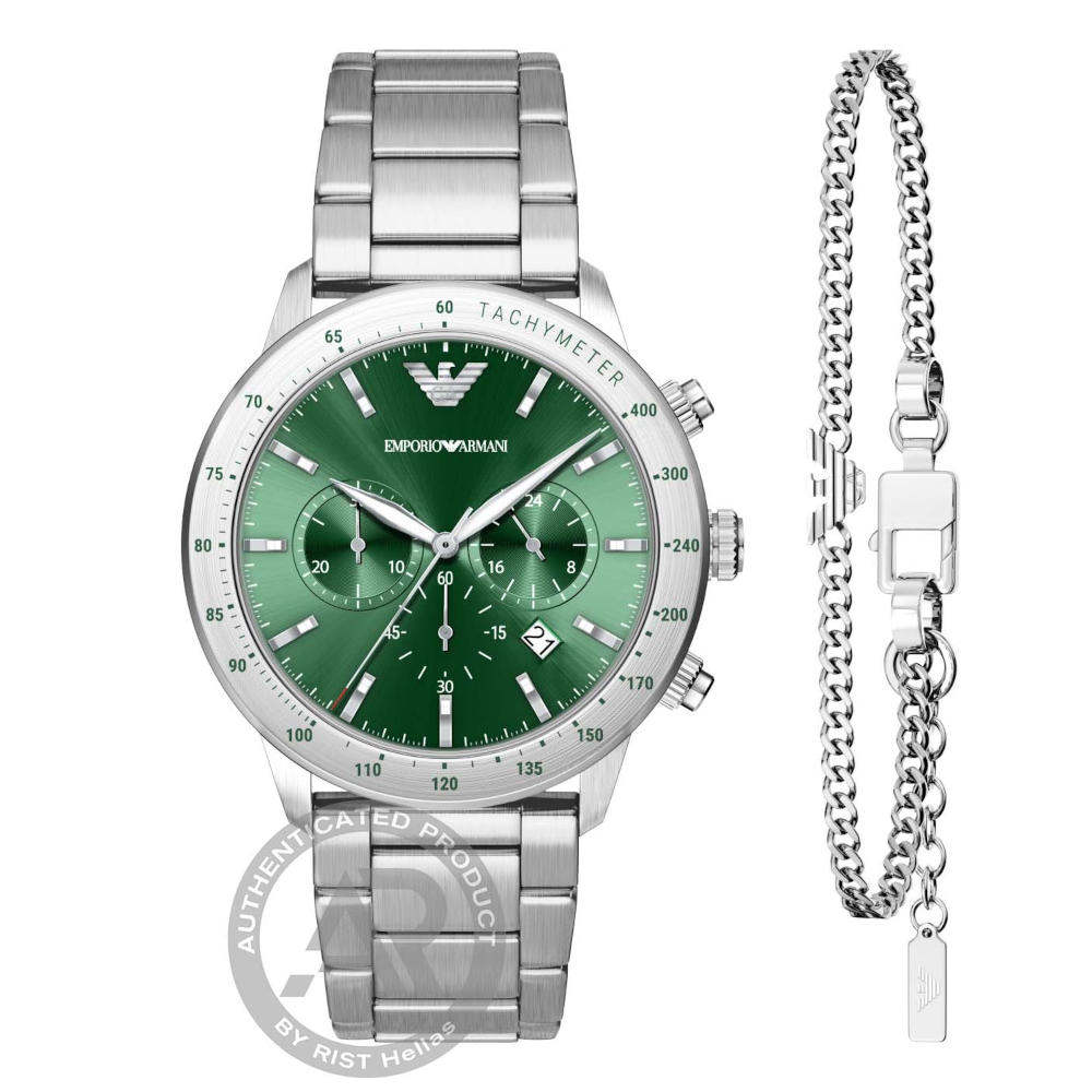 Emporio Armani Mario Stainless Steel Bracelet Chronograph Gift Set AR80088SET