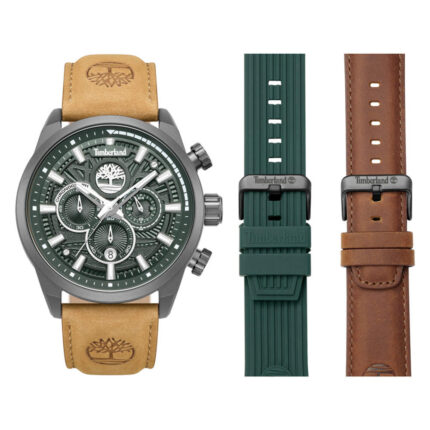 Timberland Henniker II Dual Time Brown Leather Strap Chronograph Gift Set TDWGQ00949X2