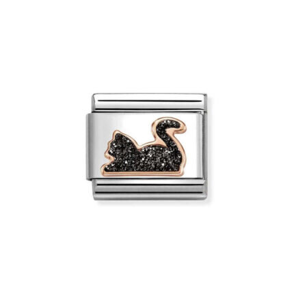 NOMINATION COMPOSABLE CLASSIC LINK CAT WITH BLACK GLITTER IN 9K ROSE GOLD 430205/32