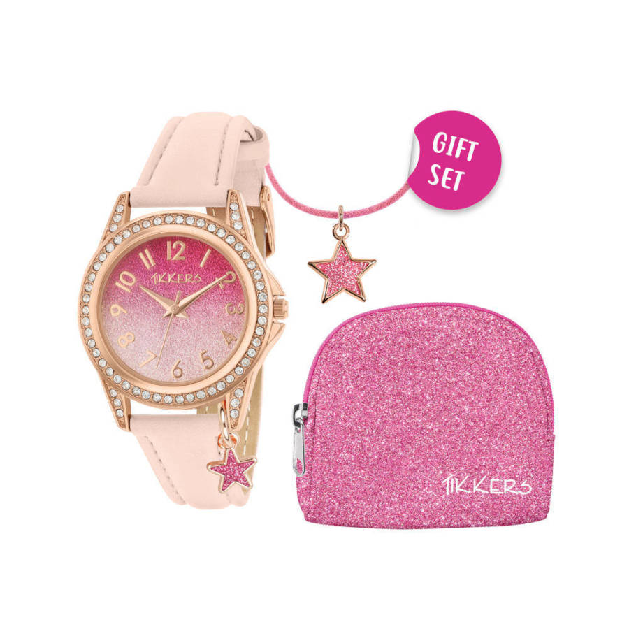 Tikkers Crystals Pink Leather Strap Gift Set ATK1062 Tikkers Crystals Pink Leather Strap Gift Set ATK1062