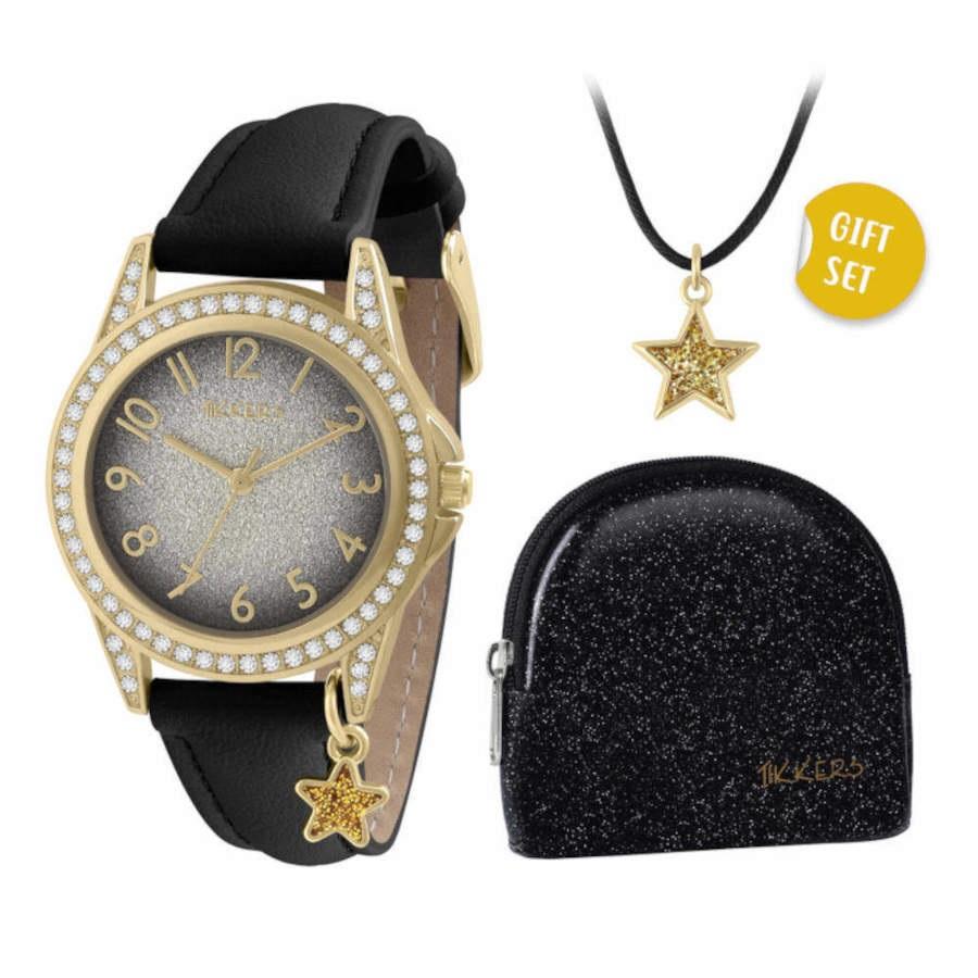 Tikkers Crystals Black Leather Strap Gift Set ATK1109 Tikkers Crystals Black Leather Strap Gift Set ATK1109