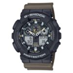 Casio G-Shock Dual Time Chronograph Olive Green Rubber Strap GA-100TU-1A3ER