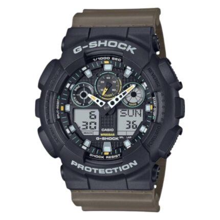 Casio G-Shock Dual Time Chronograph Olive Green Rubber Strap GA-100TU-1A3ER