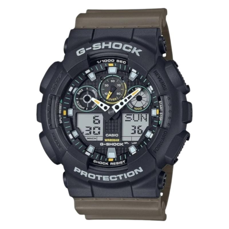 Casio G-Shock Dual Time Chronograph Olive Green Rubber Strap GA-100TU-1A3ER Casio G-Shock Dual Time Chronograph Olive Green Rubber Strap GA-100TU-1A3ER