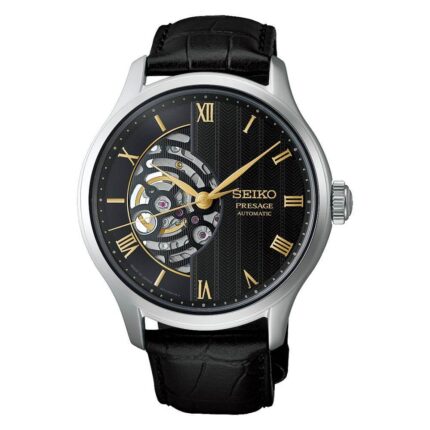 Seiko Presage Japanese Garden Automatic Black Leather Strap HCB008J1